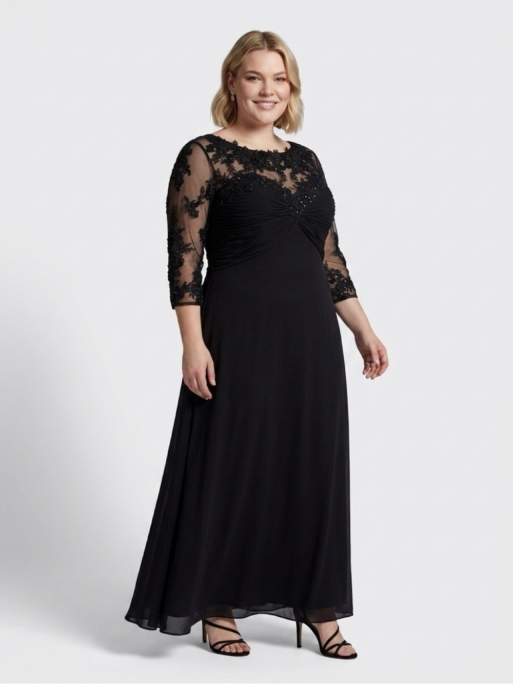 Merrily Mother of The Bride Dress 3/4 Sleeves Evening Gowns Lace Beading Sequins